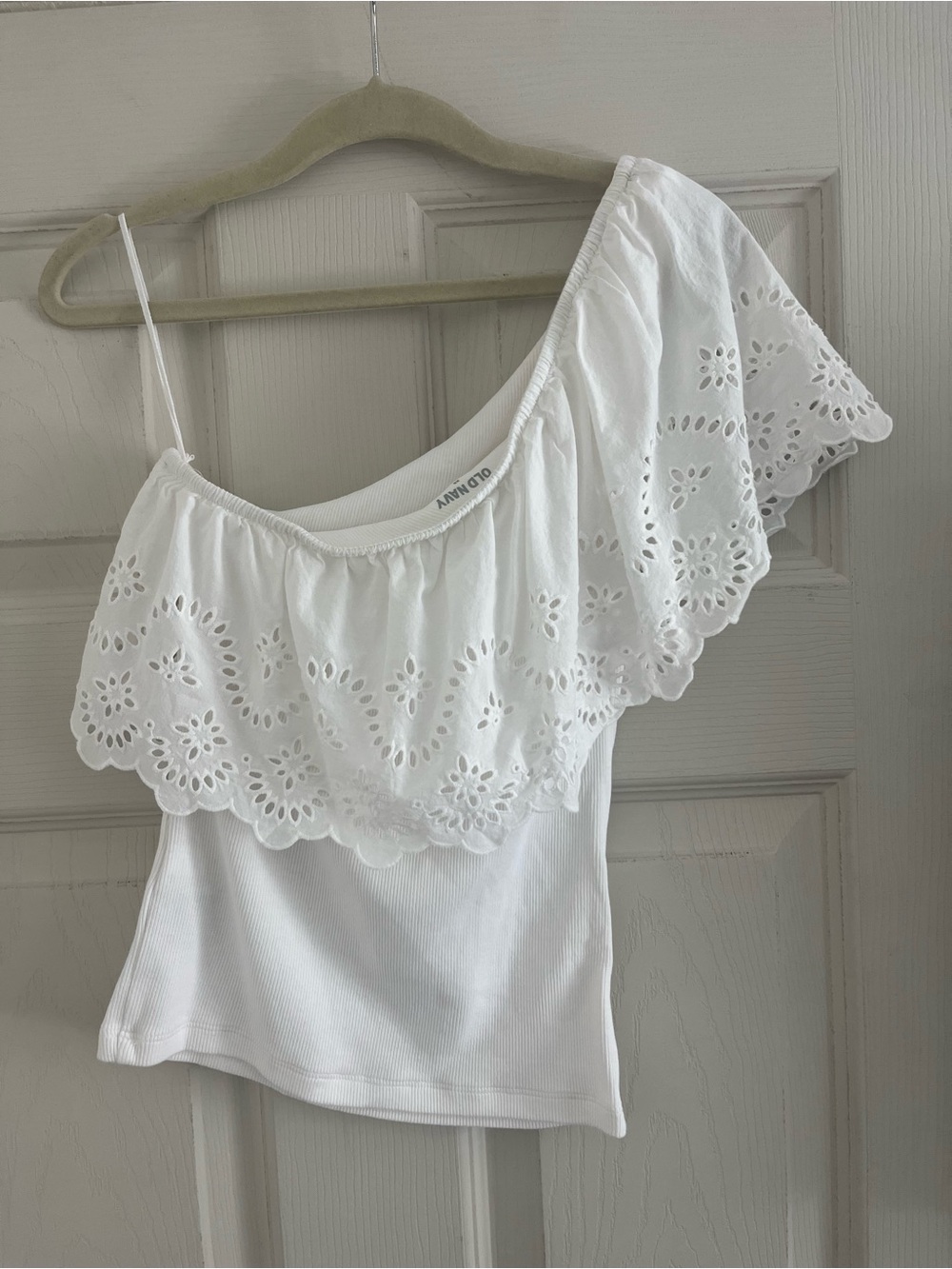 🤍 Old Navy White Ribbed One-Shoulder Tank Top | Size XS Petite (XSP) - Picture 5 of 5